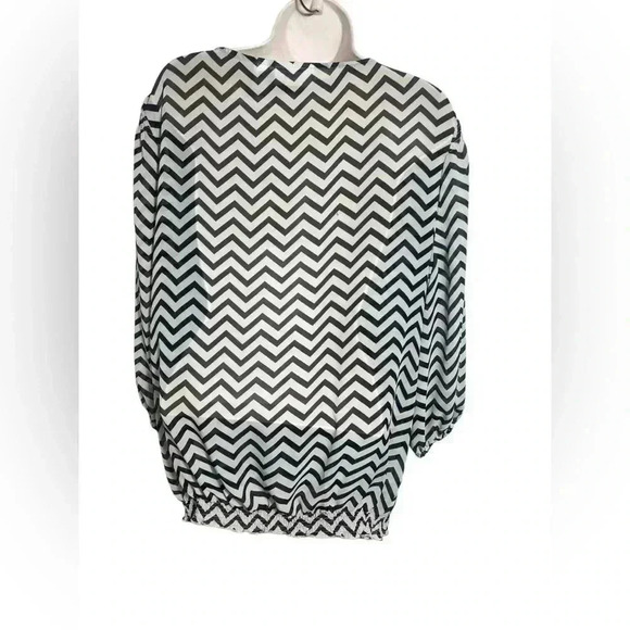 Chico’s Womens Blouse Beige/Black Scoop Neck Semi Sheer Top Size 2 - Picture 2 of 7